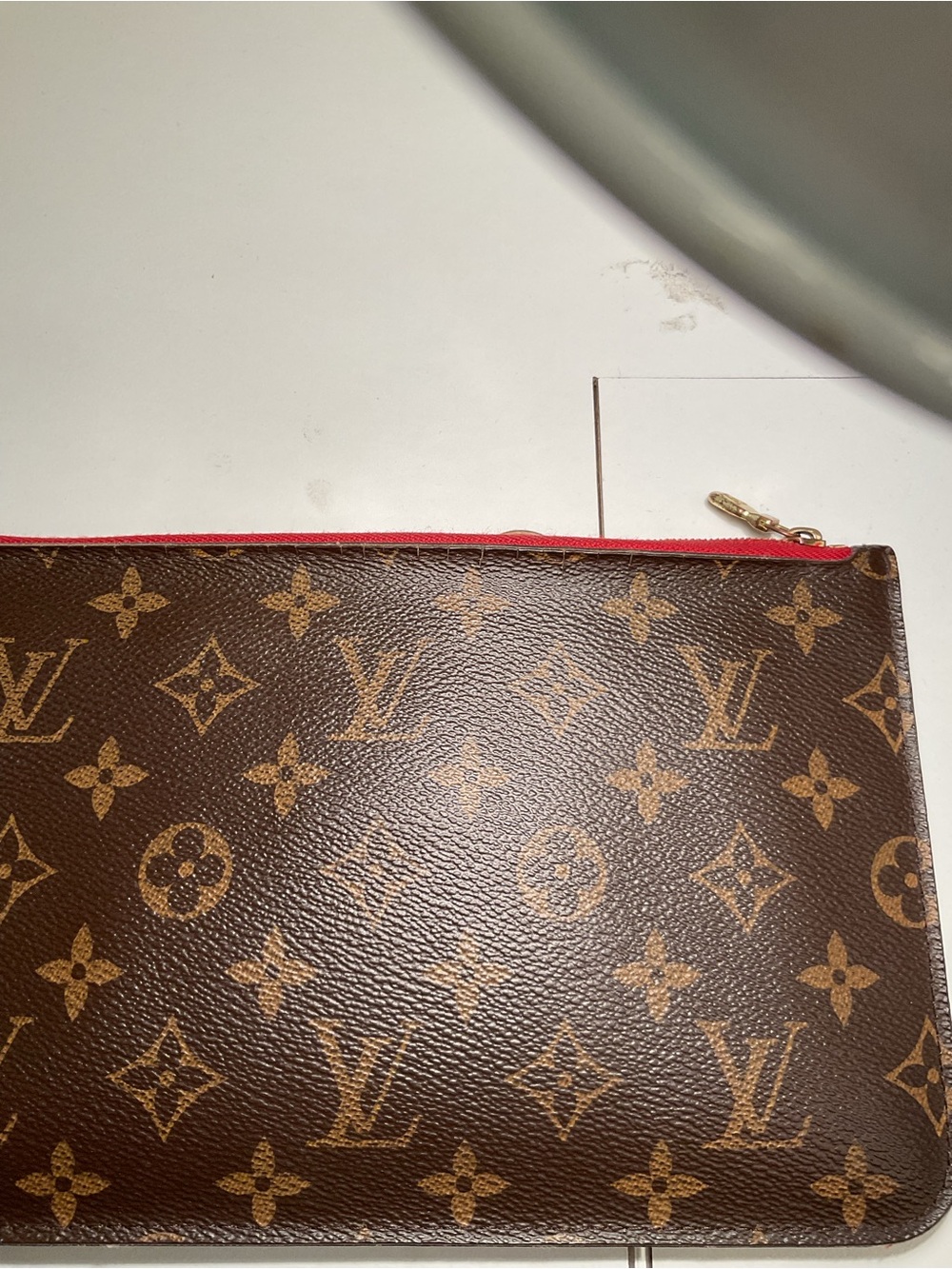 Louis Vuitton Brown Monogram Canvas Pouch with Red Trim
